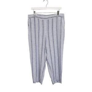 Chico's Pants Womens Size 2.5 (L 14) Linen Blend Striped Blue/White 24" Inseam